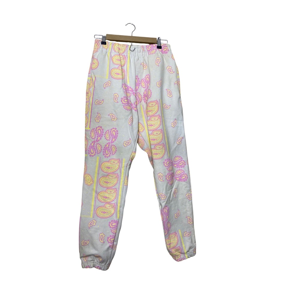 Bananas Monkey Womens‎ Paisley Bandana Print Sweatpants Joggers Pink Yellow Gray